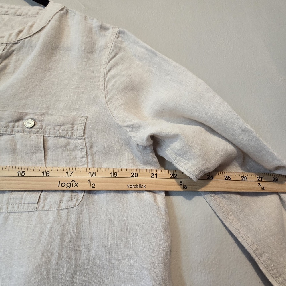 Talbots Linen Blouse Popover Top Shirt Women's L Beige Resort Summer Neutral - Picture 9 of 10
